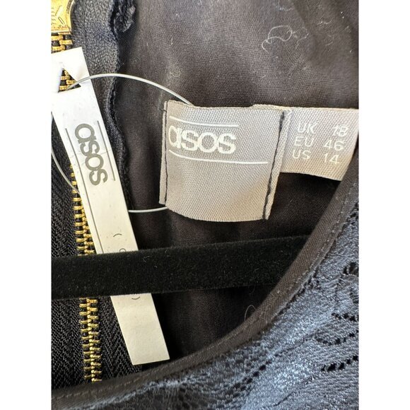 NWT Asos Womens Black Dress 14 short Sleeve midi dress zipper Nylong‎ lace - Picture 5 of 6